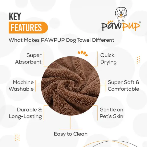 PAWPUP Dog Towel Super Absorbent Microfiber Pet Towel for Dogs, Cats and Other Pets (140x70 cm, Brown) - Image 3