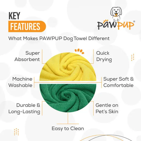 PAWPUP Dog Towel Super Absorbent Microfiber Pet Towel For Dogs, Cats And Other Pets (100x60 cm, Yellow & Green) - Image 3