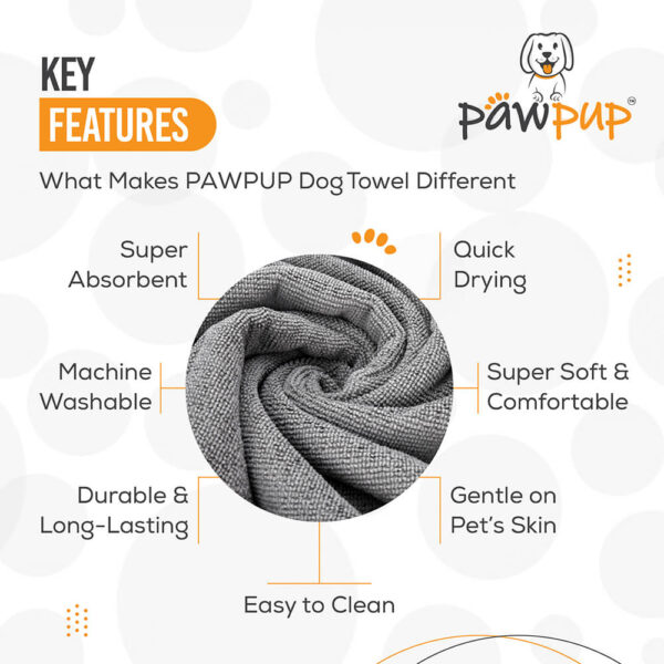 PAWPUP Dog Towel Super Absorbent Microfiber Pet Towel for Dogs, Cats and Other Pets (140x70 cm, Grey) - Image 3