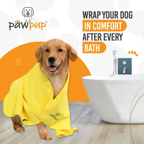 PAWPUP Dog Towel Super Absorbent Microfiber Pet Towel For Dogs, Cats And Other Pets (100x60 cm, Yellow & Green) - Image 4