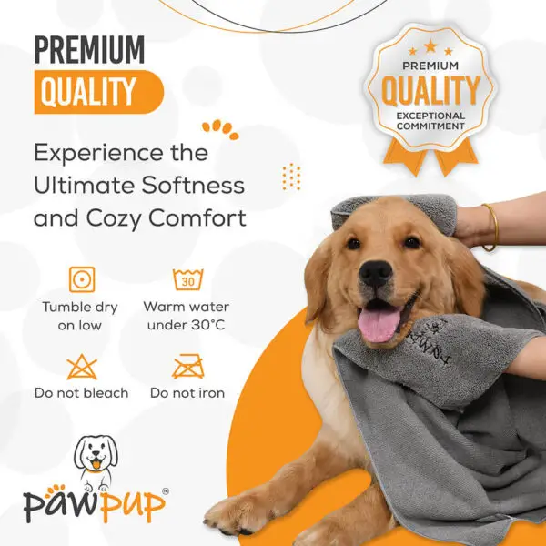 PAWPUP Dog Towel Super Absorbent Microfiber Pet Towel for Dogs, Cats and Other Pets (140x70 cm, Grey) - Image 7